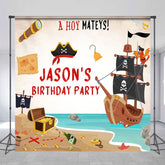 Aperturee - Aperturee Pirate Hoy Mateys Custom Name Birthday Party Backdrop
